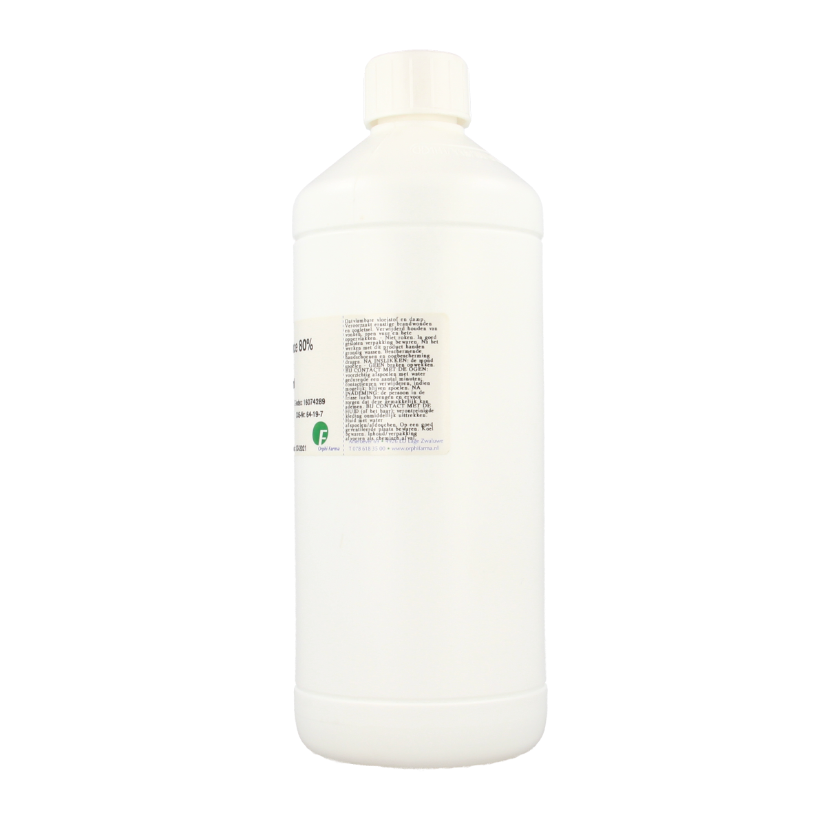 Orphi Azijnzuur essence 80% in 1-liter bottle, cleaning chemical for industrial and household use.