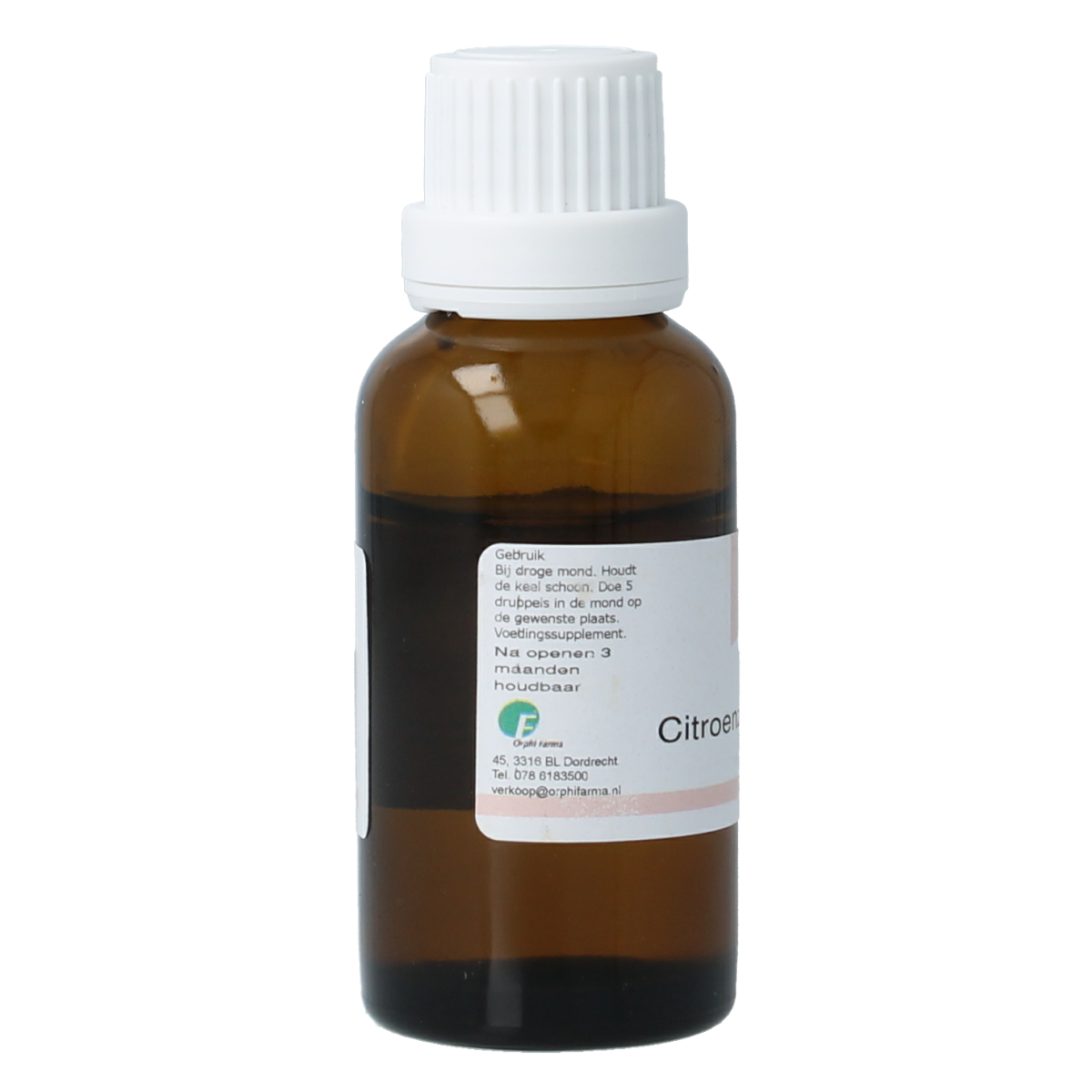 Chempropack Citroenglycerine 25ml for dental hygiene and brushing control, displayed in a clear bottle with label.