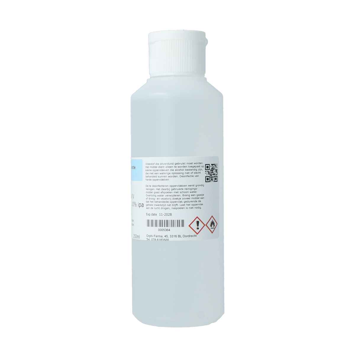 Orphi Ethanol 70% v/v with 10% IPA disinfectant in 250ml bottle, used for sanitizing and cleaning surfaces.