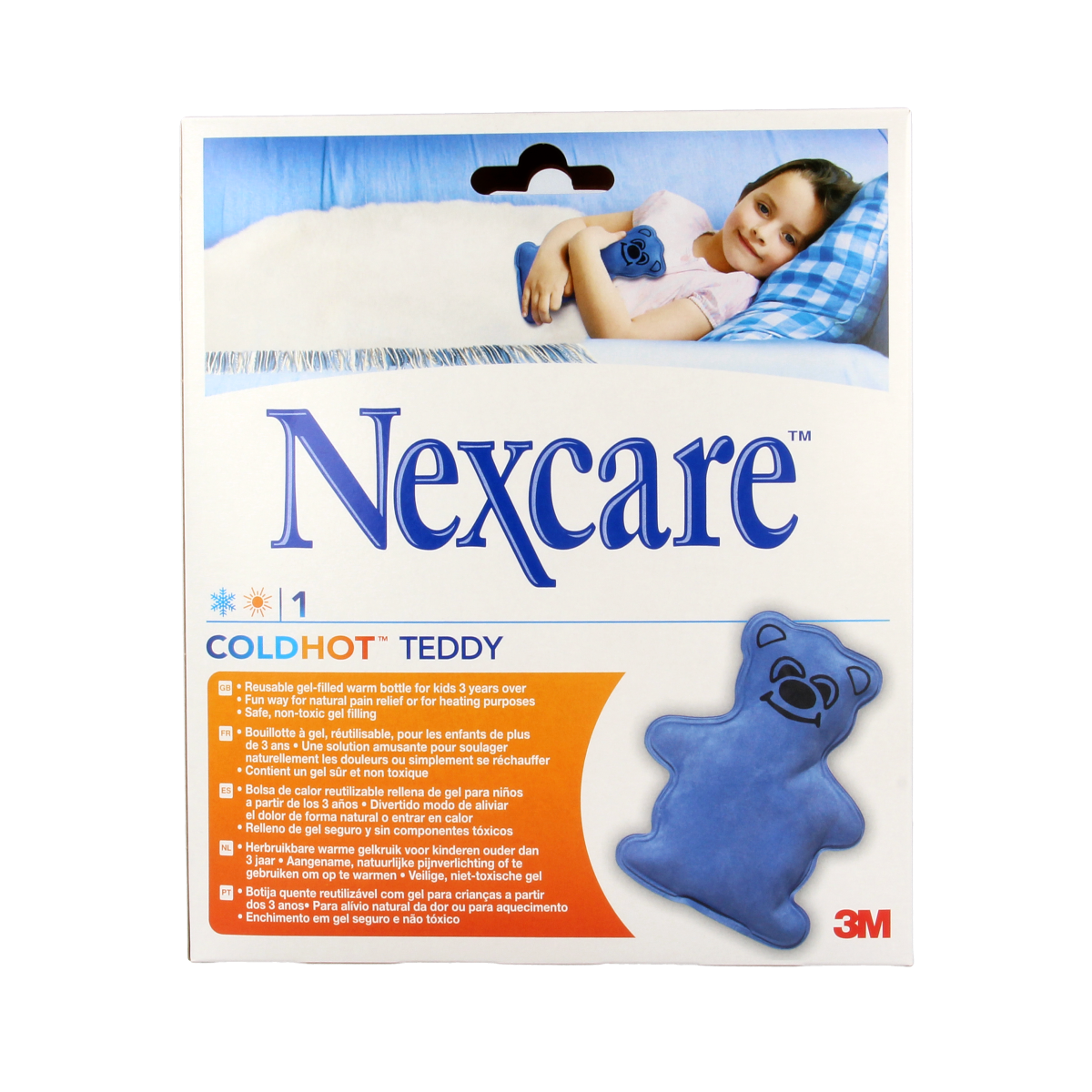 Nexcare Cold Hot Kruik Teddy fleece, 1-piece, soft teddy bear-shaped hot water bottle for soothing warmth and comfort.