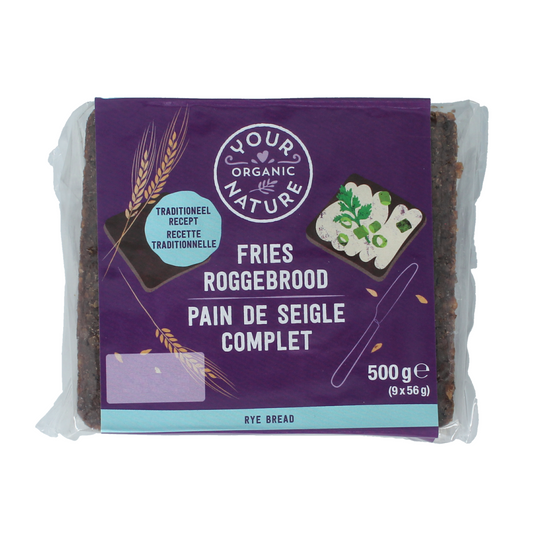 Organic Your Organic Nature Roggebrood crackers on a plate, showcasing whole grain rye bread for healthy snacking.