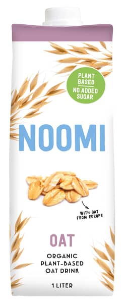 Noomi Noomi Haverdrink ongezoet bio, 1 liter, natural barley drink in a clear bottle, suitable for drinks and juices.