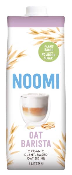 Noomi Haverdrink barista bio, 1-liter bottle of plant-based milk for coffee and beverages, natural and organic product.