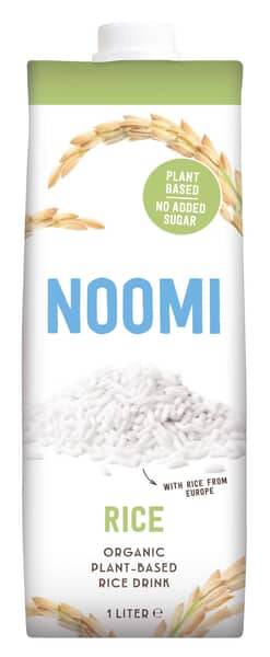 Noomi unflavored organic rice drink in a 1-liter carton, suitable for drinks and juices, natural and dairy-free.