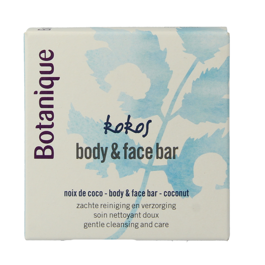 Botanique kokos body and face soap bar, 100g, natural skincare product with a coconut scent and creamy texture.