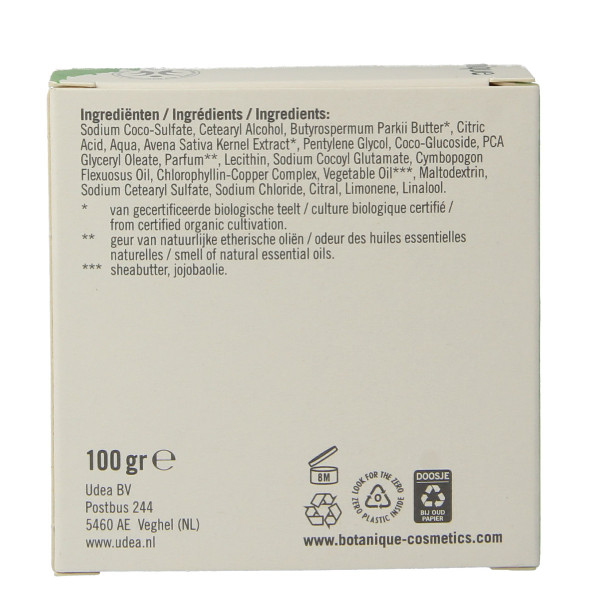Botanique Citroengras Body and Face Bar soap, 100g, natural body care product with fresh citronella scent, suitable for face and body.
