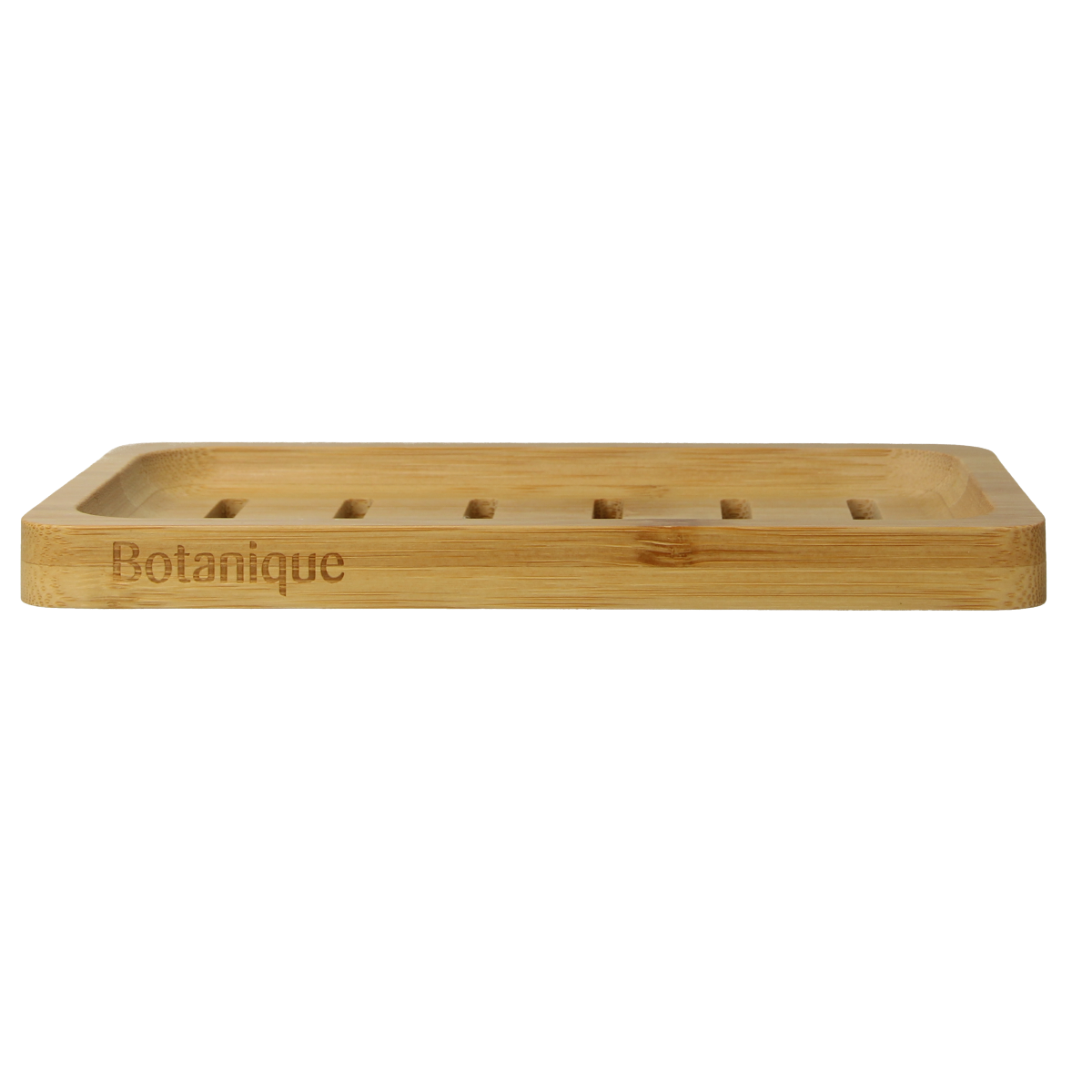 Botanique bamboo soap dish for household use, single piece, natural bamboo finish, ideal for bathroom or kitchen.