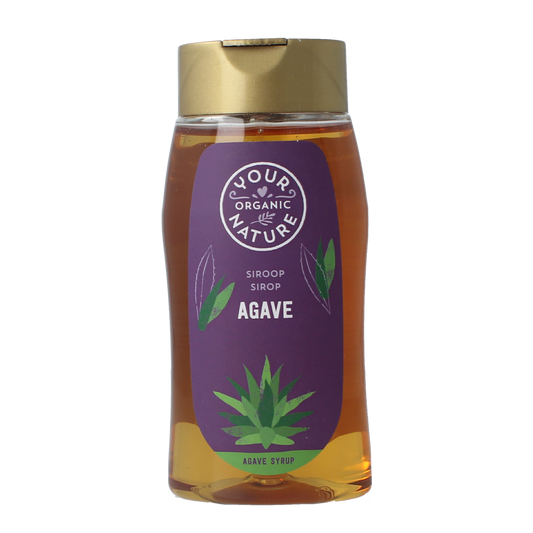 Amber organic agave syrup from Your Organic Nature in a 350g jar, ideal for natural sweetening and baking.