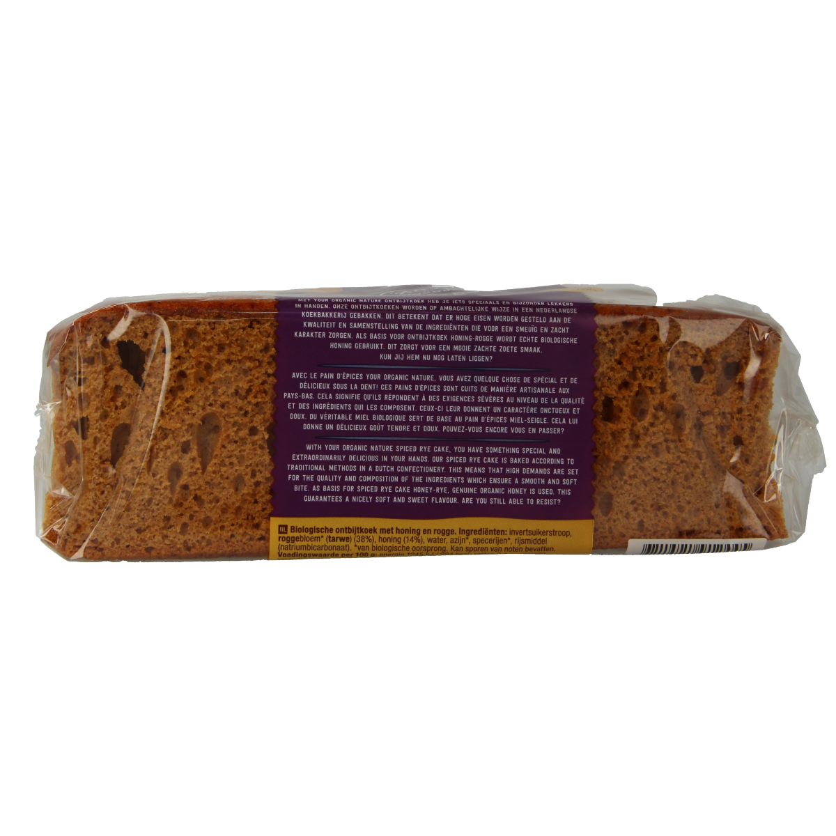 Organic Your Organic Nature Ontbijtkoek with honey and rye, 400g, a natural spiced breakfast cake in the image.