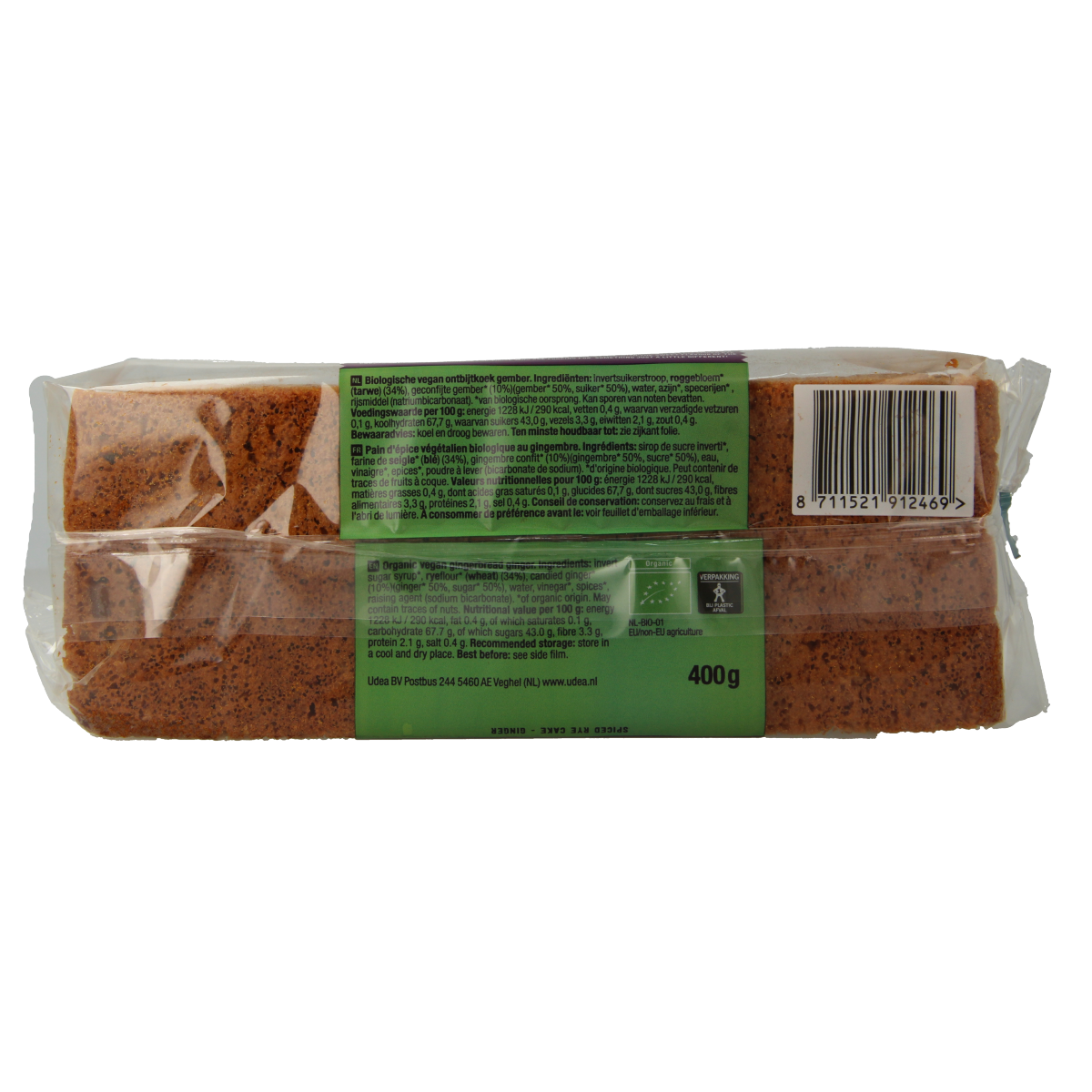 Organic Your Organic Nature Ontbijtkoek gember bio, 400g, featuring spiced ginger-flavored breakfast cake with natural ingredients.