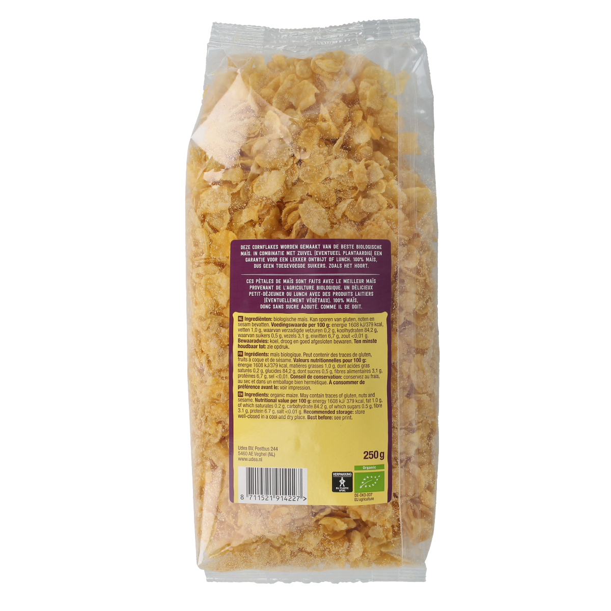 Organic Your Organic Nature Cornflakes in a 250g package, crispy breakfast cereal with natural ingredients.