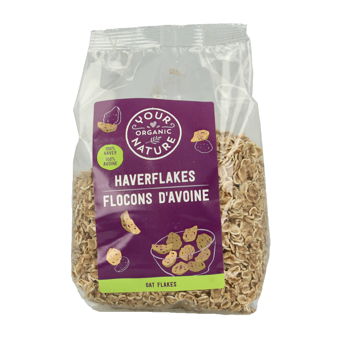 Organic Your Organic Nature Haverflakes breakfast cereal in a 250g package, featuring crunchy oat flakes for a healthy start.
