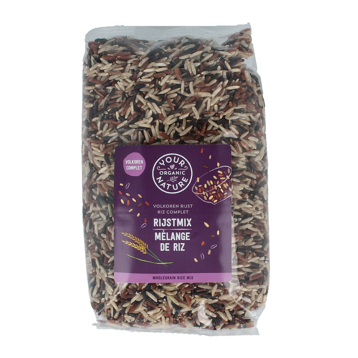 Organic Your Organic Nature Volkorenrijst mix in a 500g package, featuring whole grain rice blend for healthy cooking.
