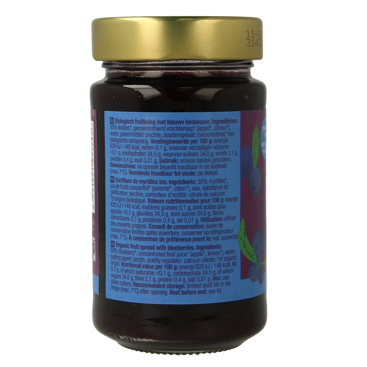 Organic blueberry jam spread by Your Organic Nature on a slice of bread, showcasing vibrant blue berries and smooth texture.