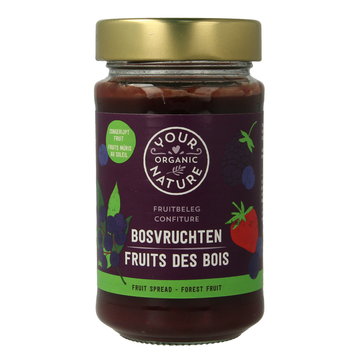Organic fruit spread by Your Organic Nature on bread, featuring a glossy, fruit-filled topping in a 250g jar.