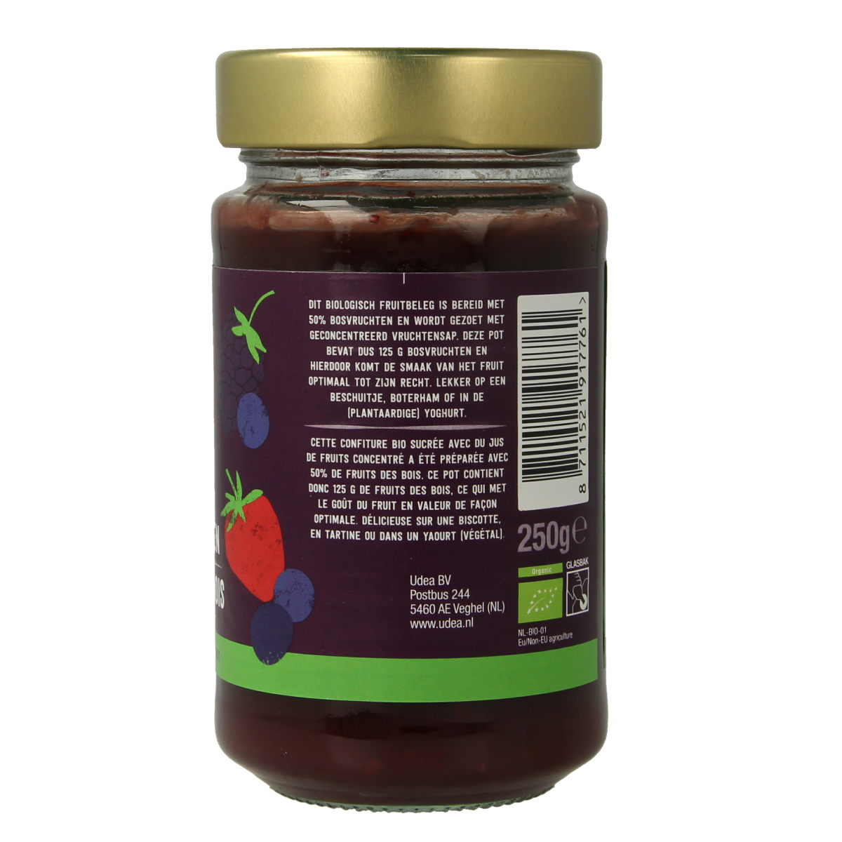 Close-up of Your Organic Nature organic fruit spread on bread, showcasing colorful mixed fruit beleg for breakfast.