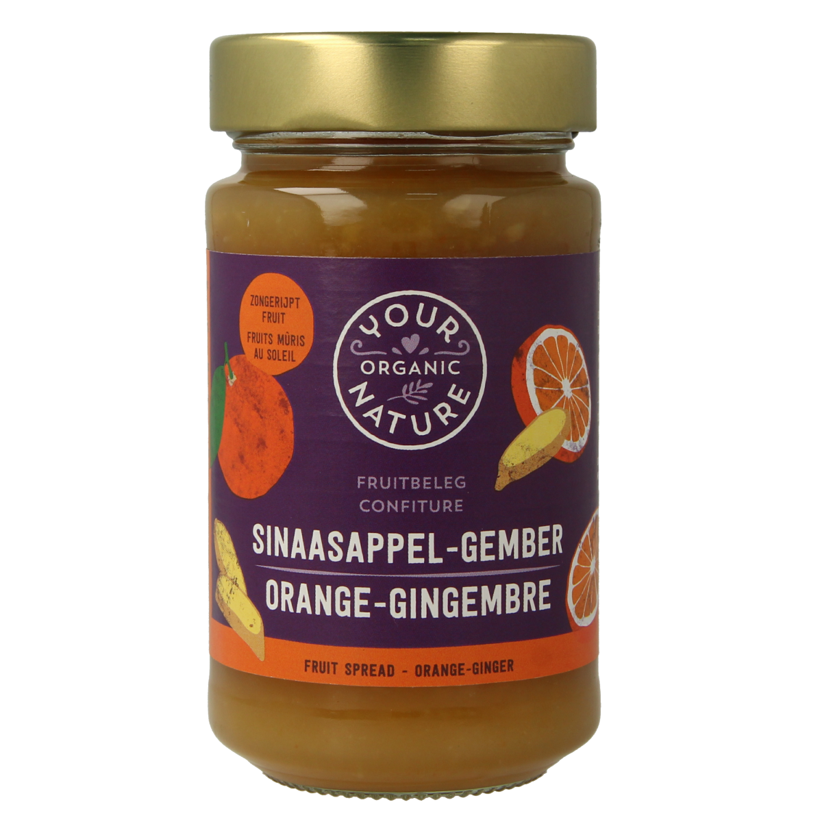 Your Organic Nature organic orange and ginger fruit spread on bread, 250g jar, natural and fruity breakfast topping
