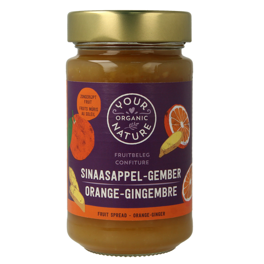 Your Organic Nature organic orange and ginger fruit spread on bread, 250g jar, natural and fruity breakfast topping