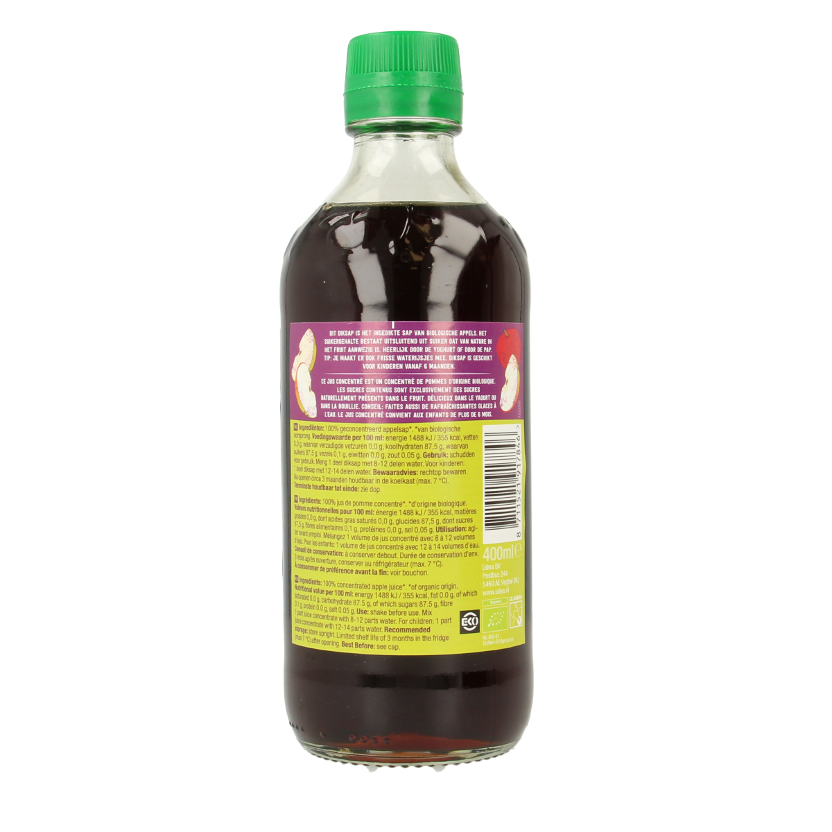 Organic Your Organic Nature Diksap apple juice in a 400ml bottle, natural drink and apple beverage with fresh apple imagery.