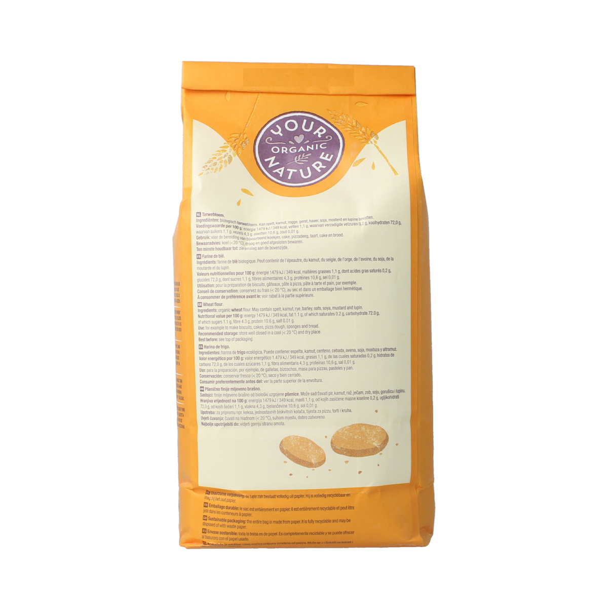 Organic Your Organic Nature wheat flour in a 1kg bag, natural baking mix and flour for cooking and baking.