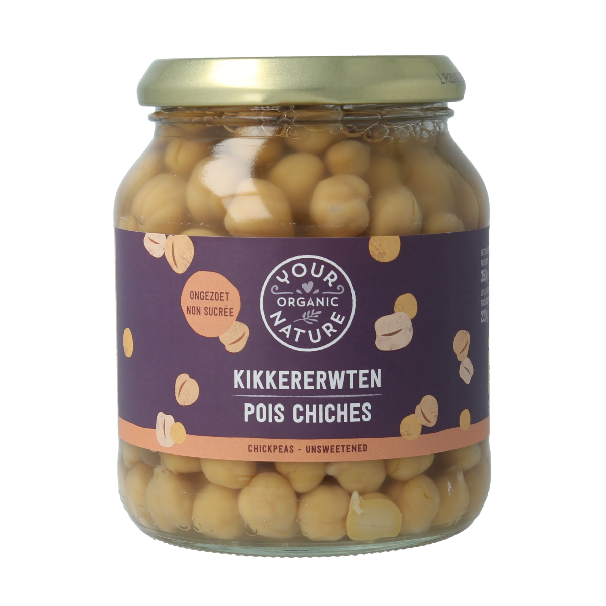 Organic Your Organic Nature chickpeas in 350g package, fresh and natural, suitable for cooking and healthy meals.