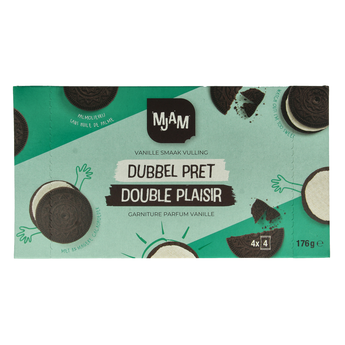 Mjam Dubbelpret bio snack pack, 176g, featuring organic, crunchy snack bites in a colorful package.