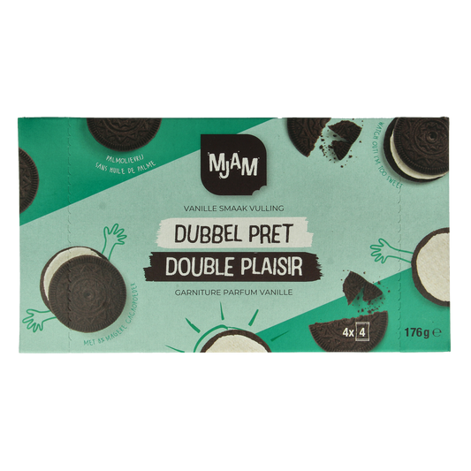 Mjam Dubbelpret bio snack pack, 176g, featuring organic, crunchy snack bites in a colorful package.