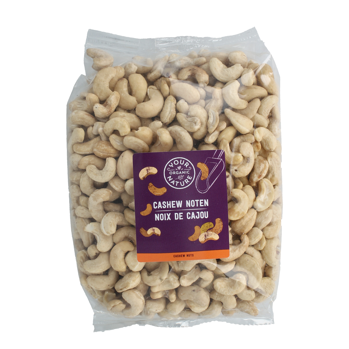Raw organic cashew nuts from Your Organic Nature, 1kg, showcasing a close-up of fresh, natural cashew kernels in a bowl.