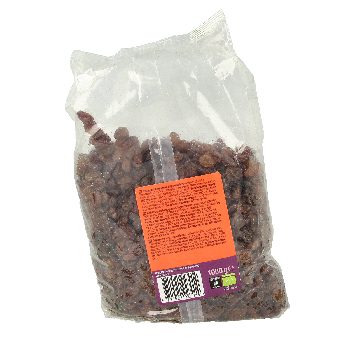 Organic Your Organic Nature Sultana Raisins in a 1kg bag, natural dried fruit snack, healthy and organic dried grapes.