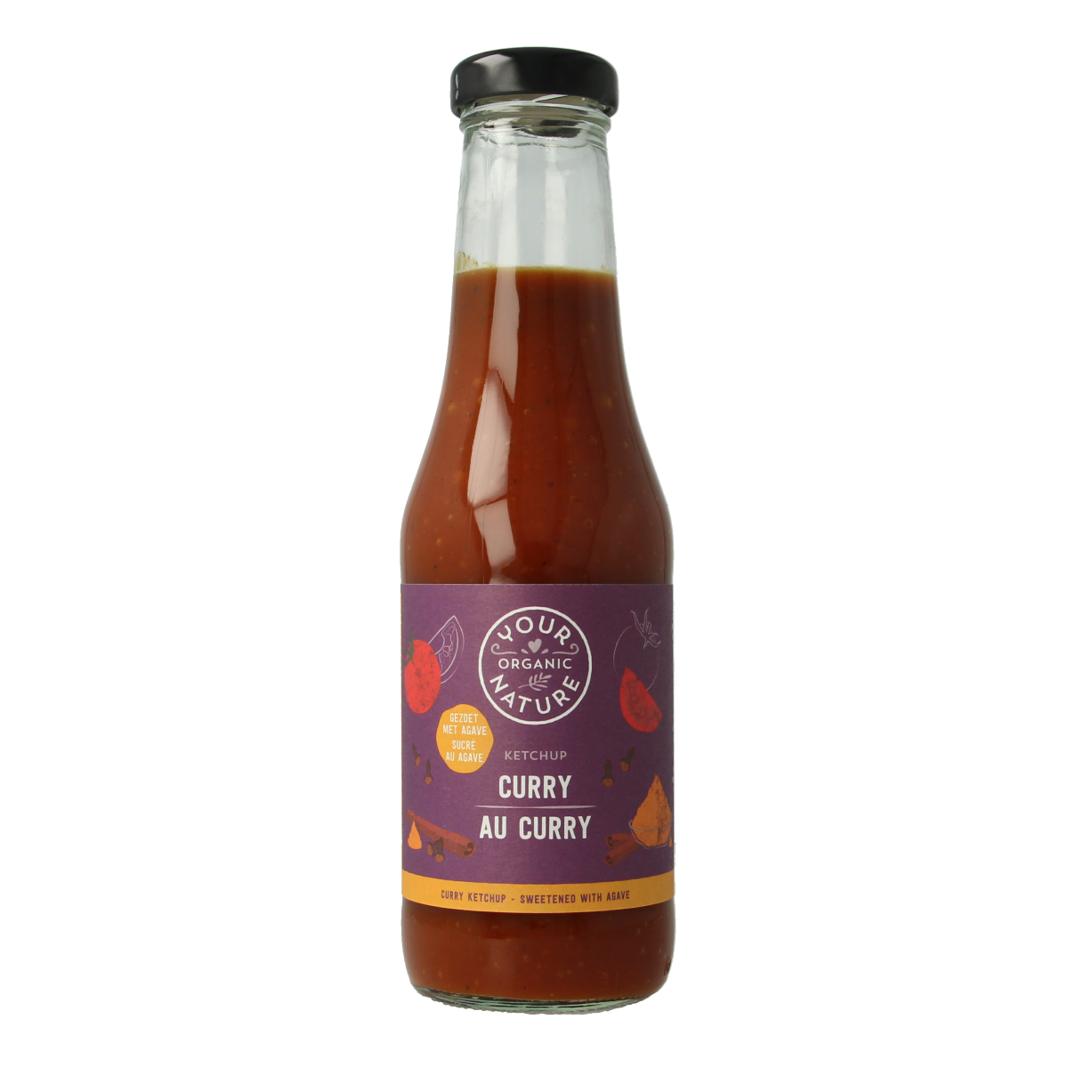 Organic Nature Curry Ketchup in 500g jar, a natural sauce and flavor enhancer with rich curry and tomato flavors.