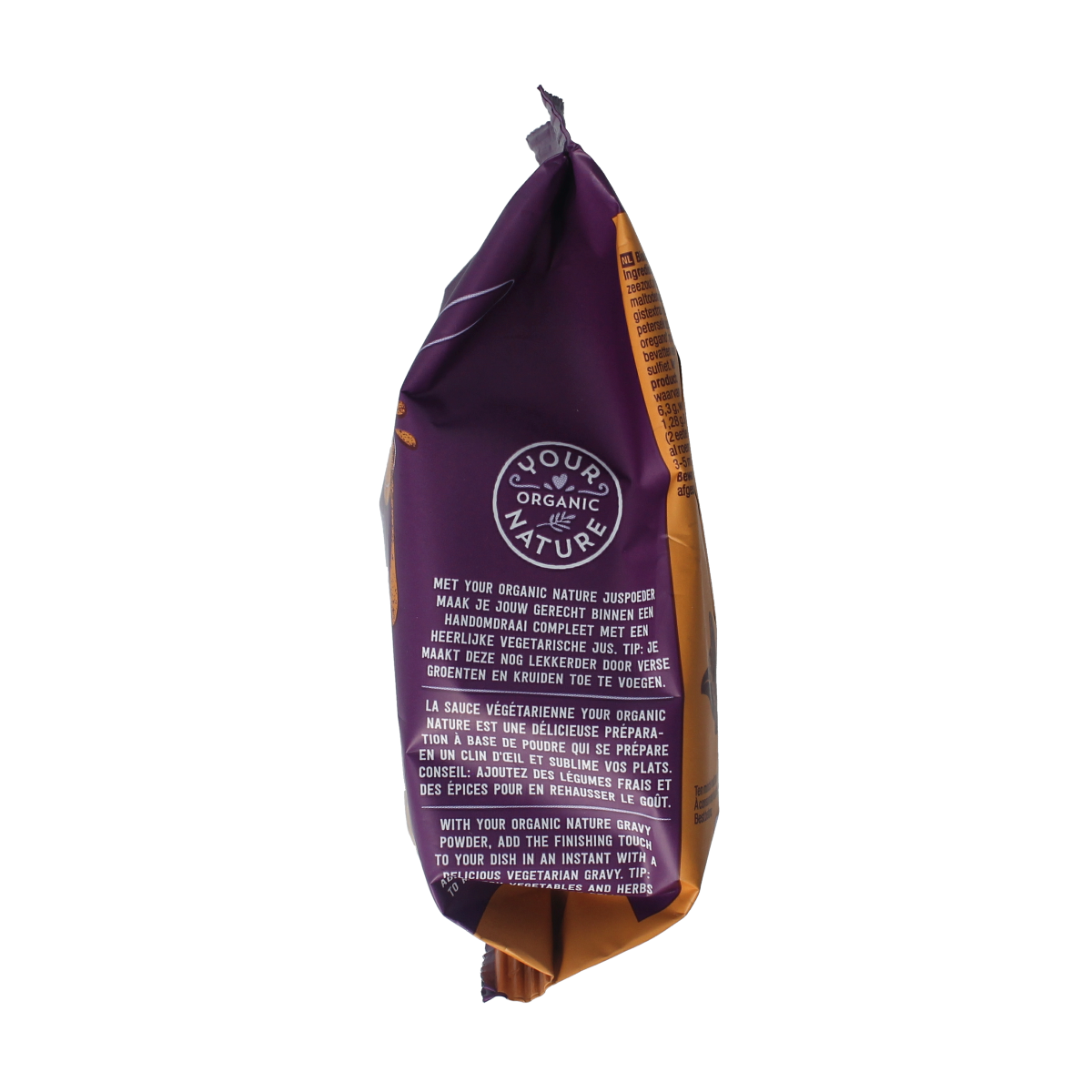 Organic vegetarian Juspoeder sauce mix from Your Organic Nature, 200g, in a natural packaging with a colorful label displaying ingredients.