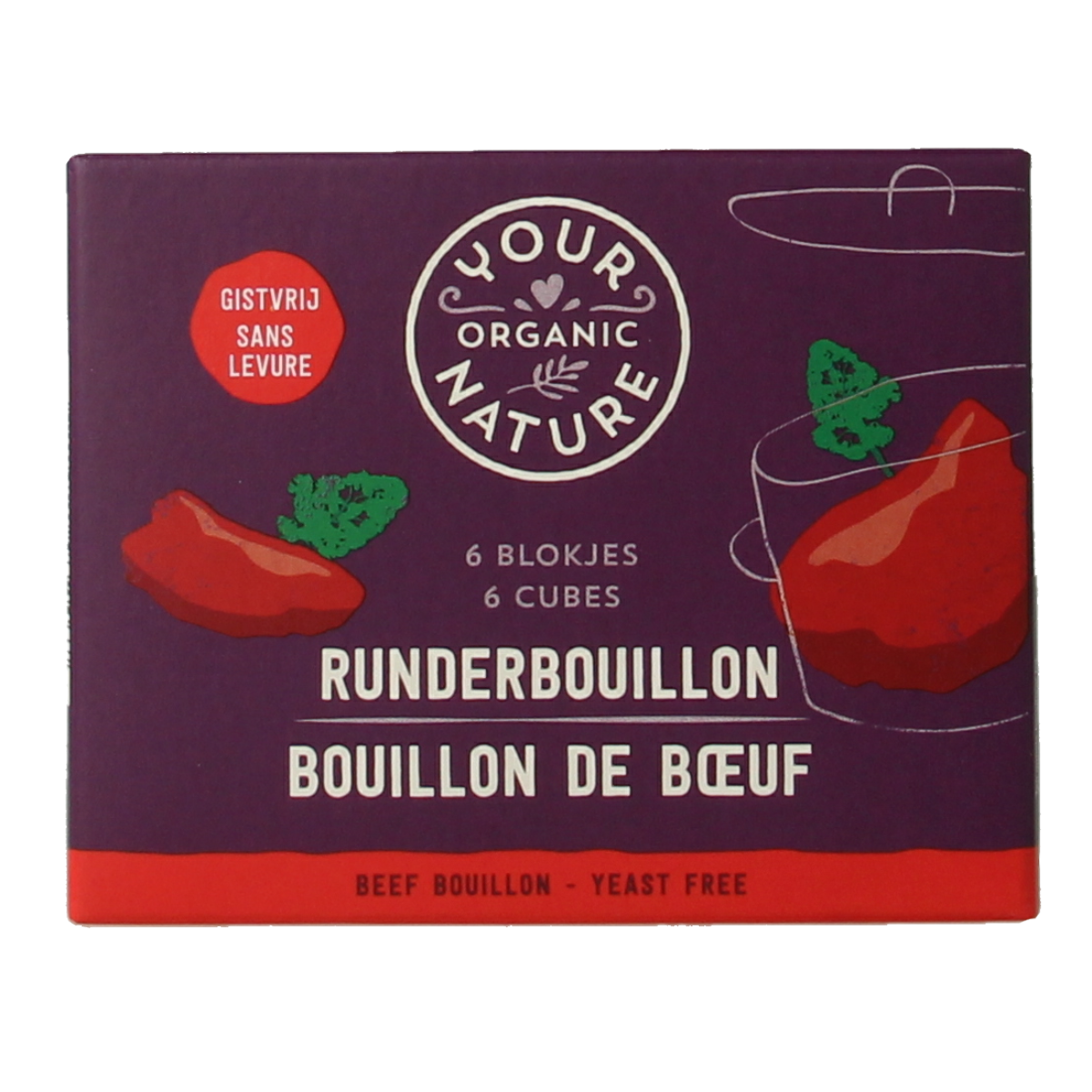 Organic Your Organic Nature Runderbouillon helder zonder gist in 66g, clear beef broth for soups and cooking.