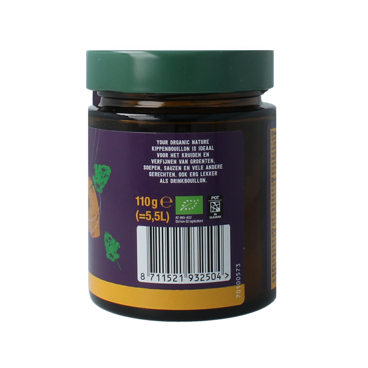 Organic Your Organic Nature Heldere chicken bouillon powder in 110g, clear broth base with no yeast, for soups and cooking.