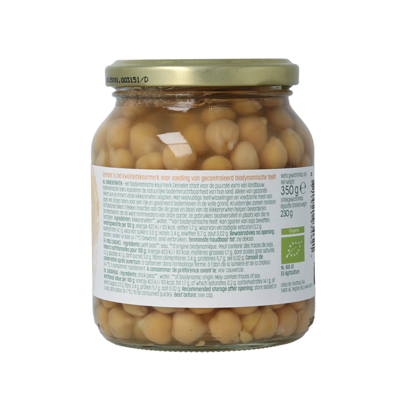 Organic Luna E Terra chickpeas in 350g package, shown in a clear image with the label and product details.