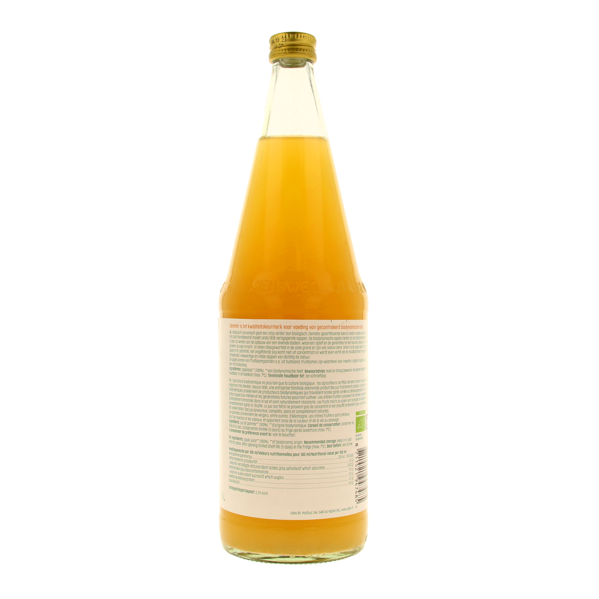 Luna E Terra biologisch appelsap natuurtroebel in 1 liter bottle, natural fruit juice with no added sugars.