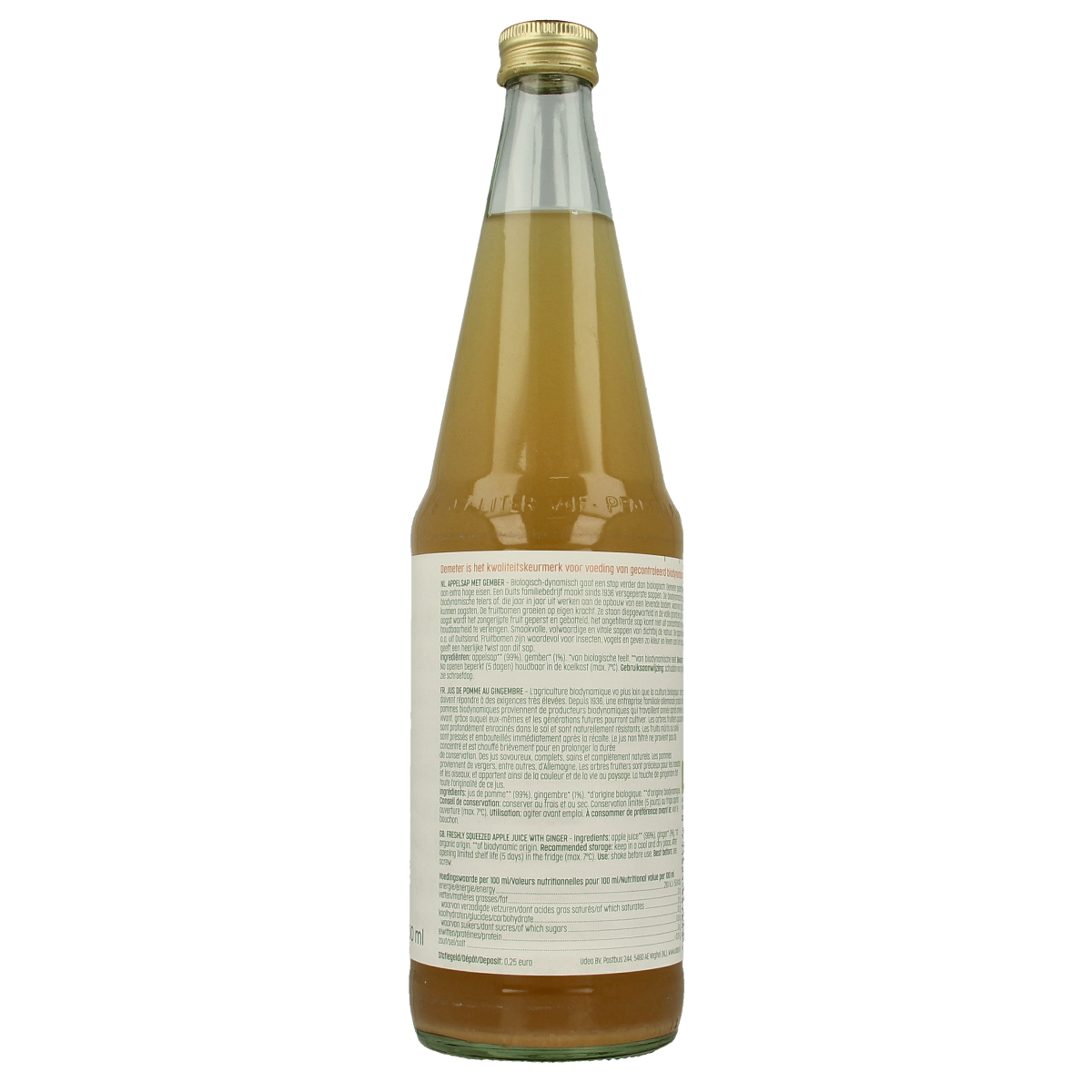 Luna E Terra appelsap met gember in 700ml fles, biologische Demeter natuurtroebel drink, natural ginger-infused apple juice