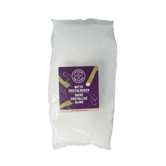 Organic Nature Kristalsuiker bio 750g, natural brown sugar crystals from Your Organic Nature, shown in a clear container.