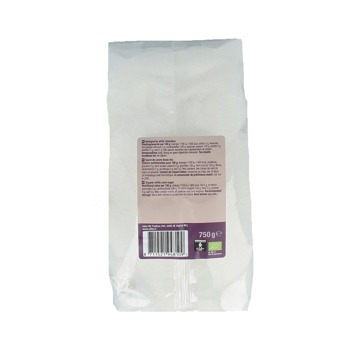Organic Your Organic Nature Kristalsuiker in a 750g bag, natural brown sugar for baking and sweetening.