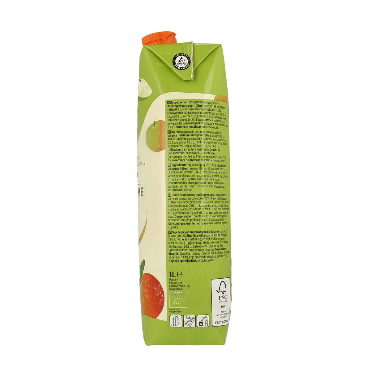 Organic Your Organic Nature apple juice in a 1-liter bottle, fresh pressed, natural, and made from pure bio apples.