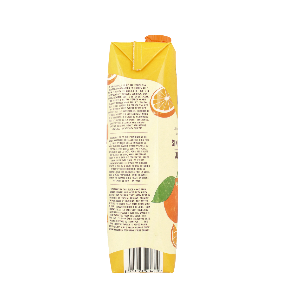 Organic Your Organic Nature Sinaasappelsap bottle, 1 liter of fresh bio orange juice in a clear plastic container.
