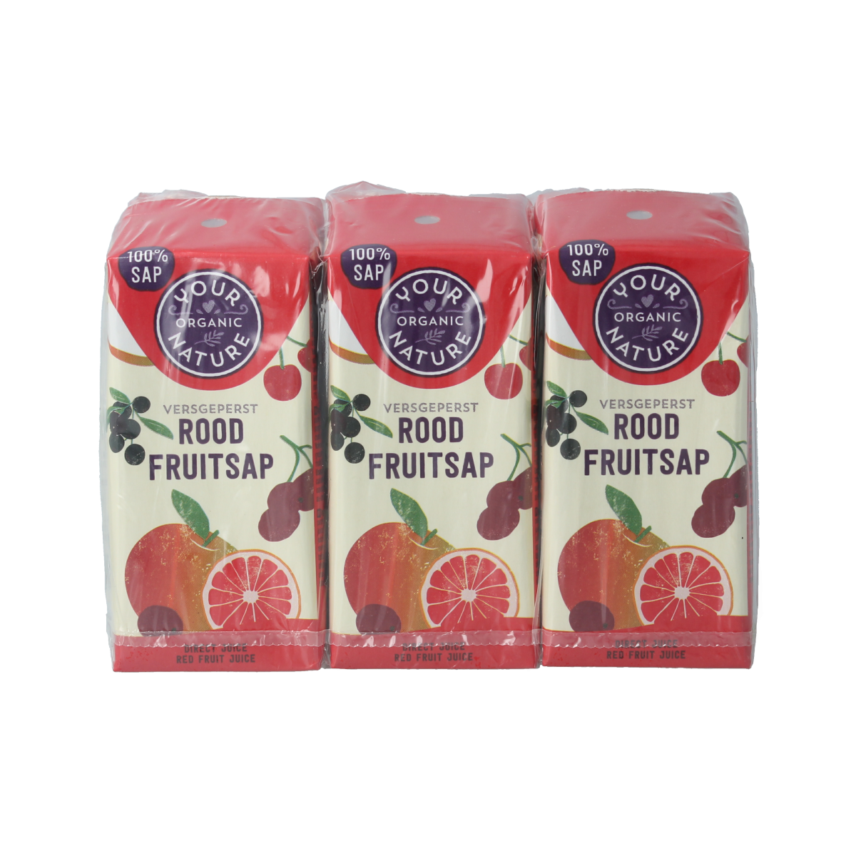 Organic Your Organic Nature Rood fruit juice 200ml bottle, natural bio drink, 6-pack of fresh, healthy fruit juice bottles.