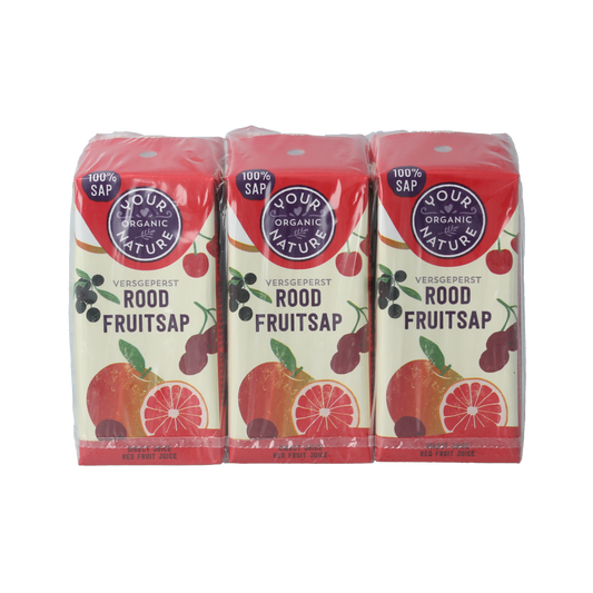 Organic Your Organic Nature Rood fruit juice 200ml bottle, natural bio drink, 6-pack of fresh, healthy fruit juice bottles.