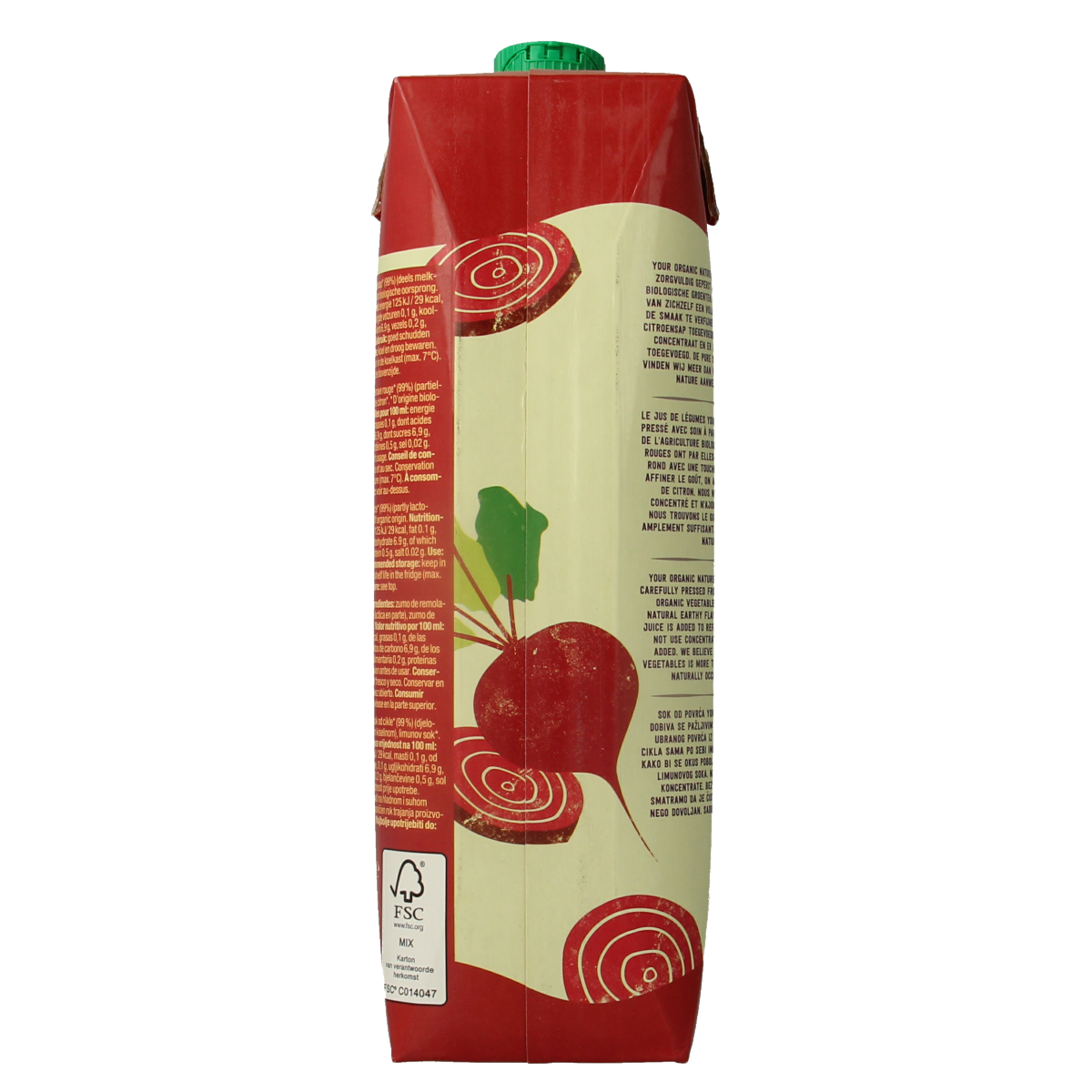 Organic beetroot juice by Your Organic Nature in a 1-liter bottle, showing fresh, vibrant beetroot and juice inside.