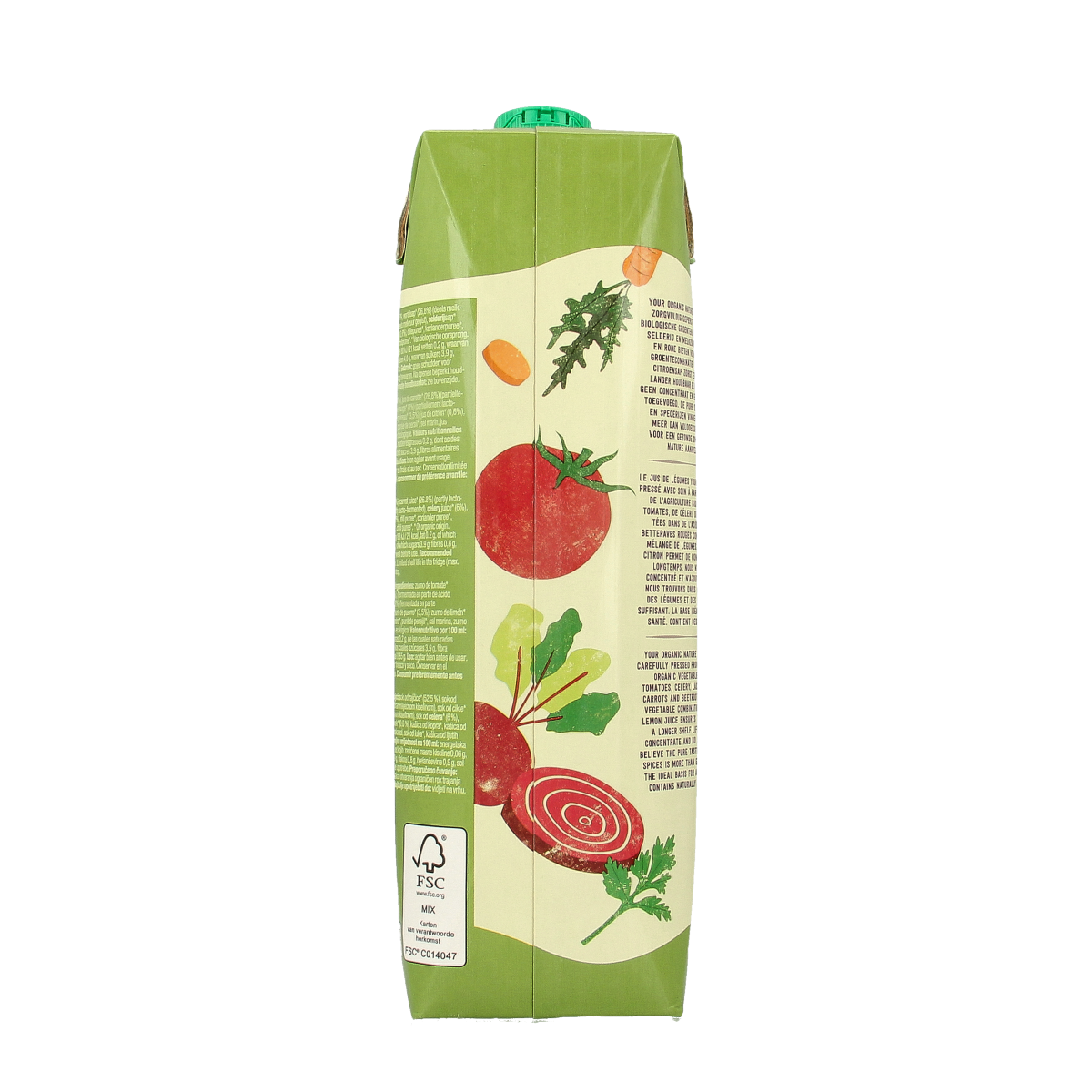 Your Organic Nature organic mixed vegetable juice in a 1-liter bottle, natural and healthy drink with fresh vegetable ingredients.