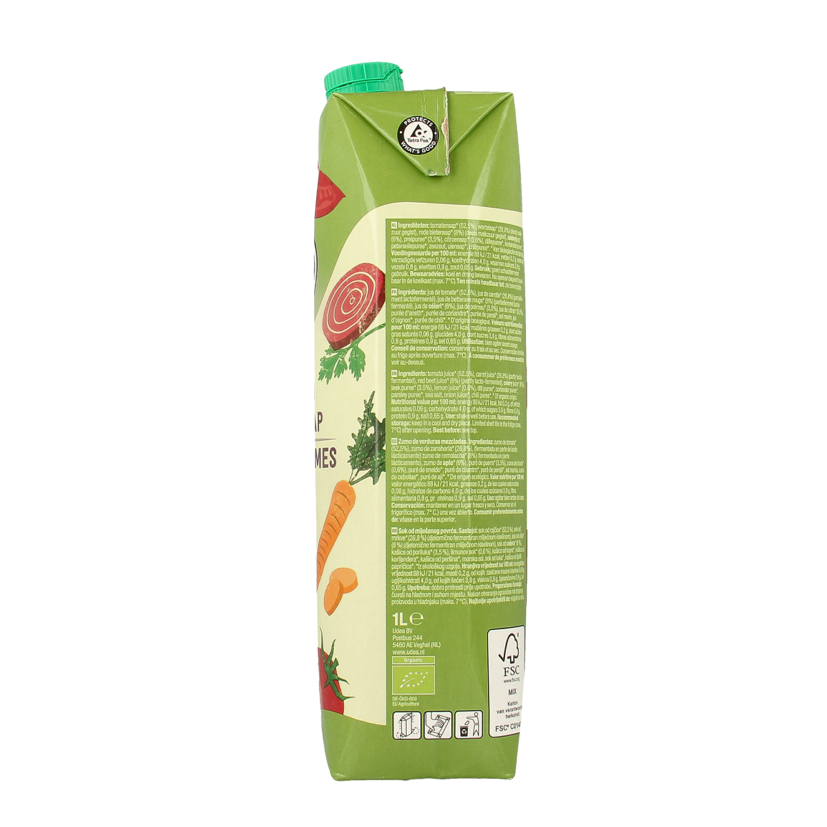 Your Organic Nature organic mixed vegetable juice in a 1-liter bottle, fresh and natural, for healthy drinking.