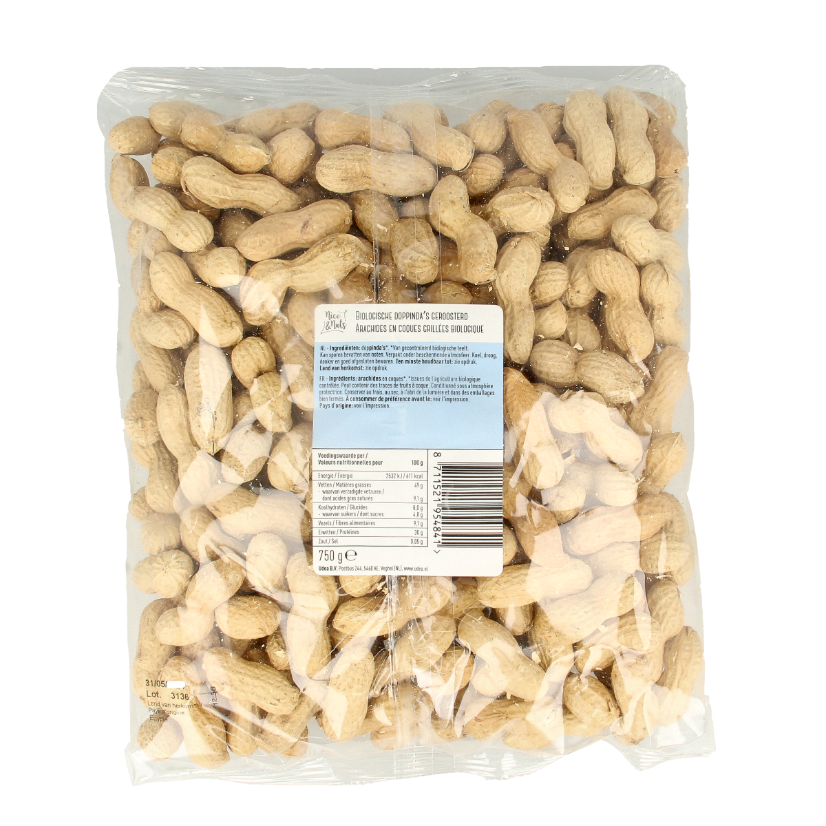 Nice & Nuts Doppinda's roasted organic snack mix in 750g package, featuring a blend of nuts and dried fruit.