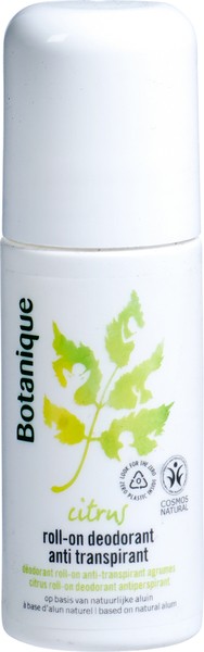 Botanique citrus deodorant roll-on anti-transpirant in 50ml bottle, featuring fresh citrus scent and smooth applicator.