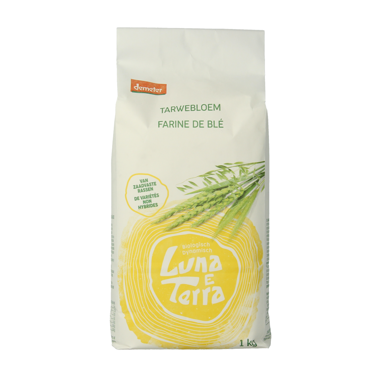 Luna E Terra Demeter organic wheat flour in a 1kg bag, suitable for baking and baking mix recipes.