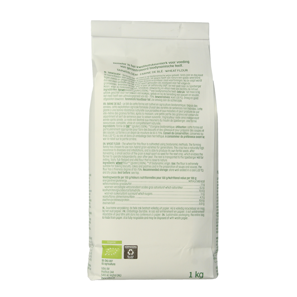 Luna E Terra Demeter organic wheat flour in a 1kg bag, natural white baking flour from Luna E Terra, suitable for baking.