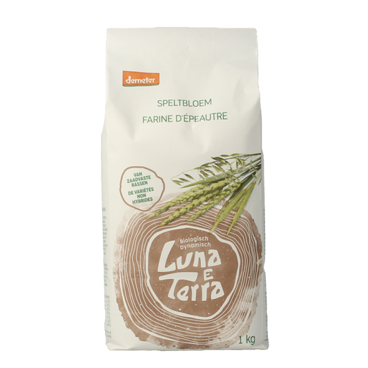 Luna E Terra Demeter organic spelt flower in 1kg bag, suitable for baking and baking mixes, natural and high quality.